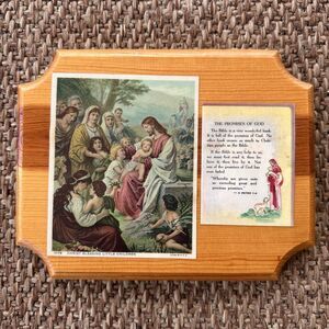 Vintage Jesus Christ Blessing Little Children Wood Sign Promises of God